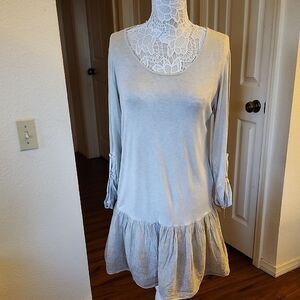 Meo Meli Ruffle Skirt Mini Dress With Roll Button Sleeves